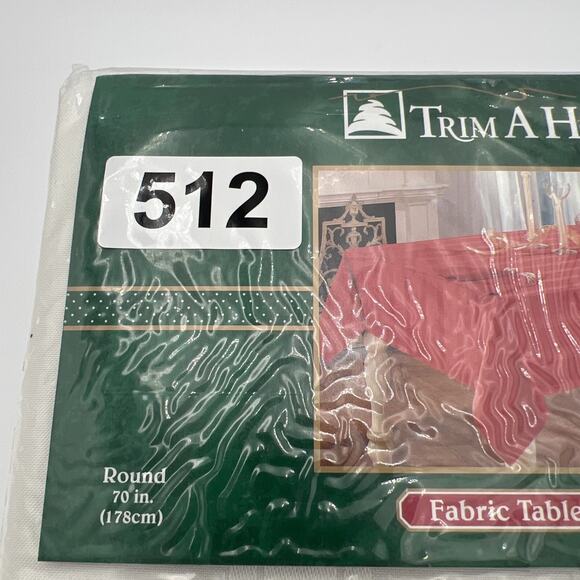 Trim a Home White Cloth Tablecloth Round 70” Satin Strip Polyester NEW - Picture 5 of 14